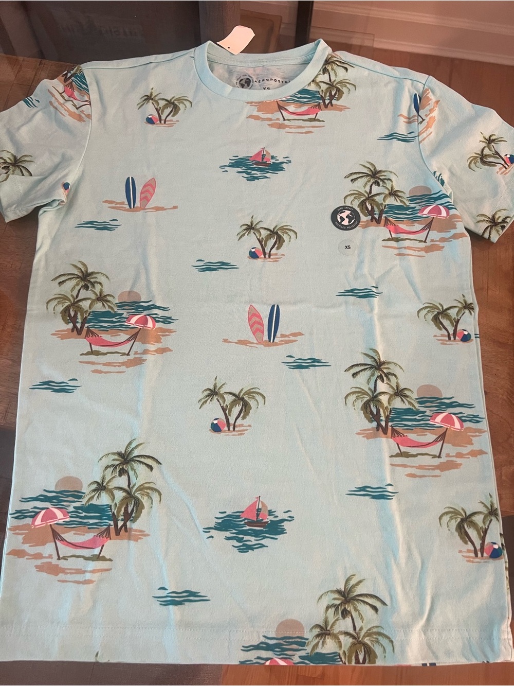 Aeropostale Light Aqua Tropical Print Tee shirt